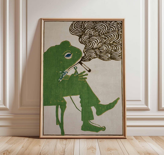 Smoking Frog , Retro Animal Wall Art Print, Funky Frog Illustration