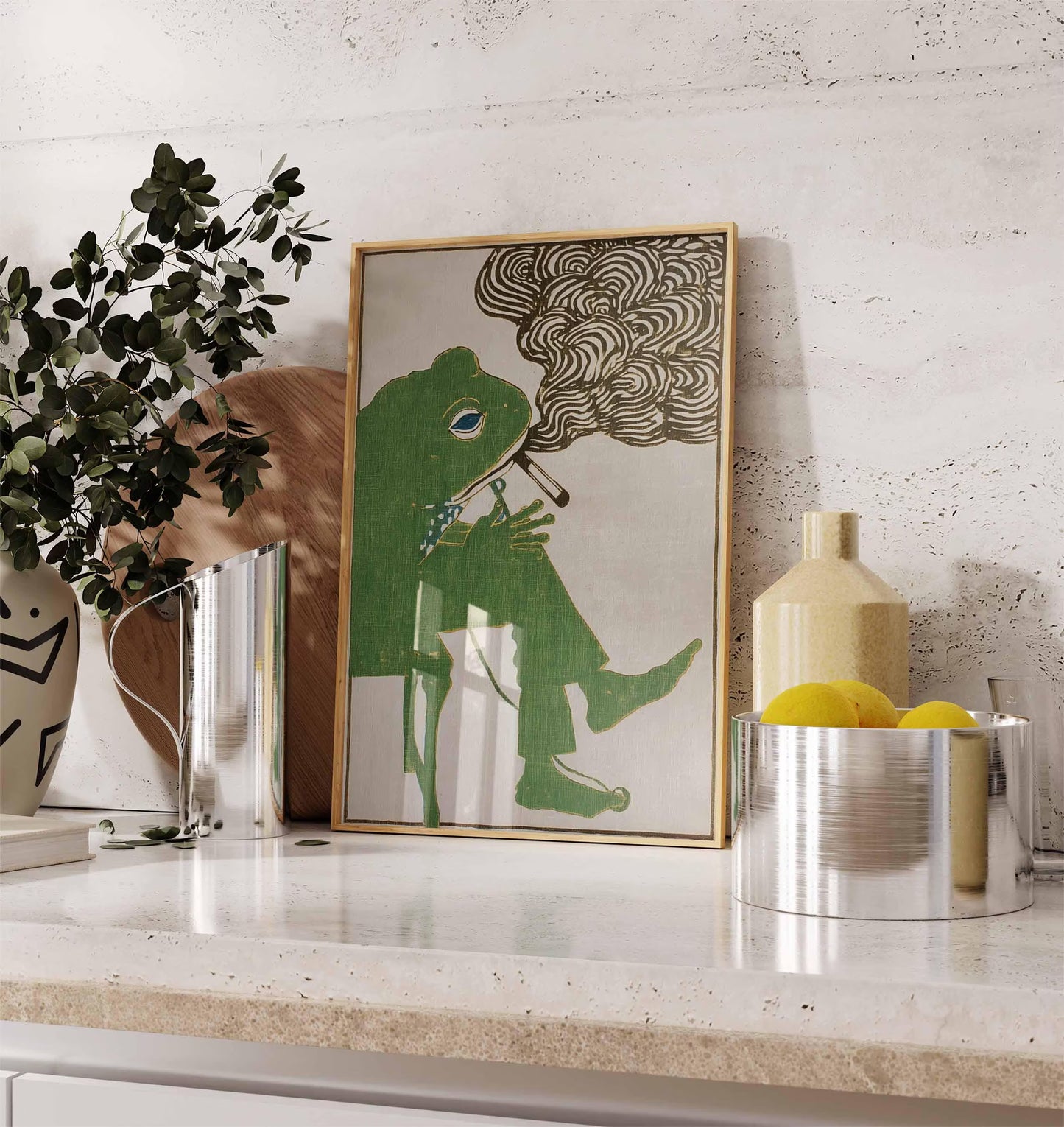 Smoking Frog , Retro Animal Wall Art Print, Funky Frog Illustration