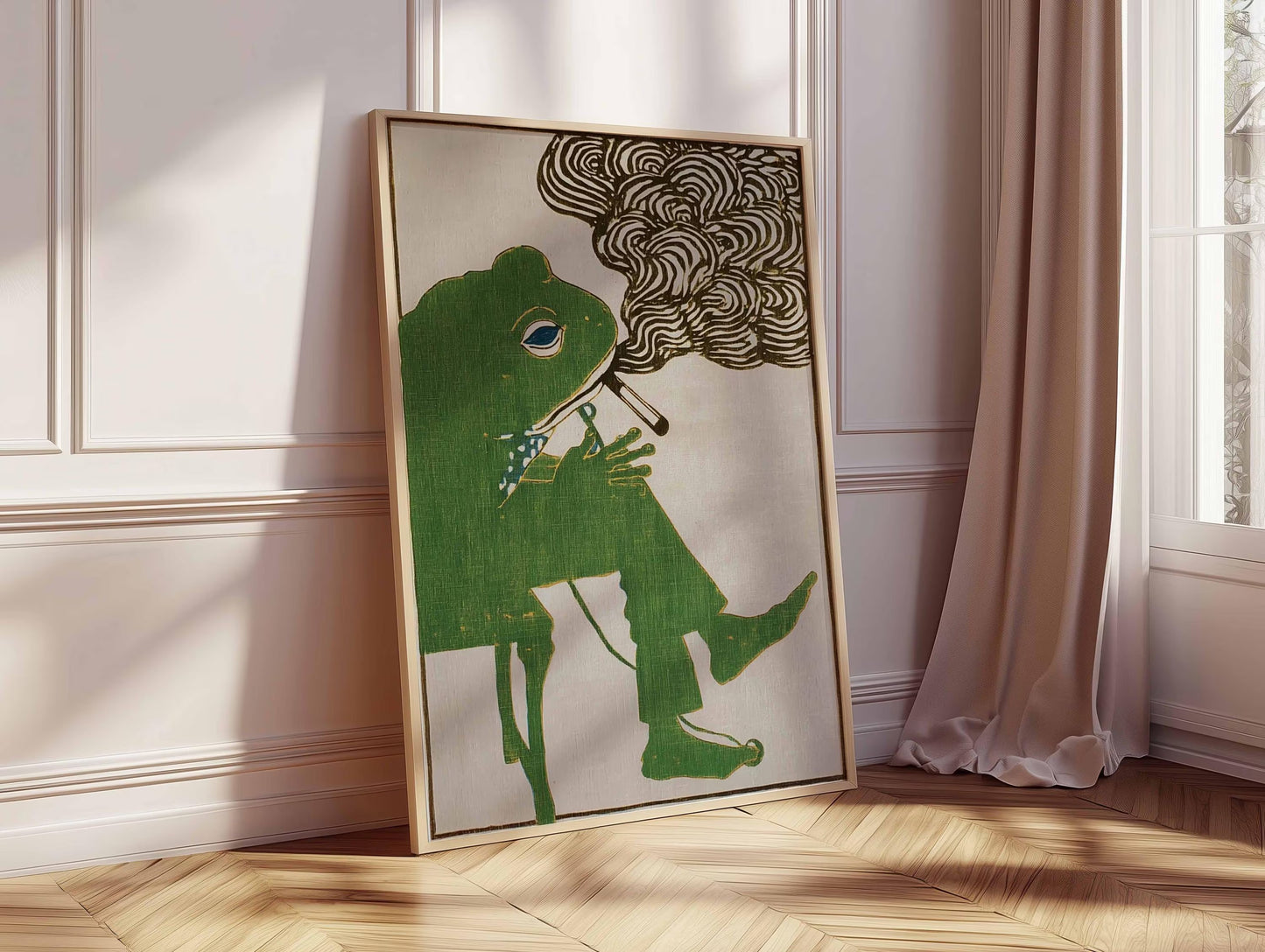 Smoking Frog , Retro Animal Wall Art Print, Funky Frog Illustration