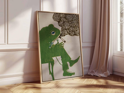 Smoking Frog , Retro Animal Wall Art Print, Funky Frog Illustration