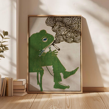 Smoking Frog , Retro Animal Wall Art Print, Funky Frog Illustration