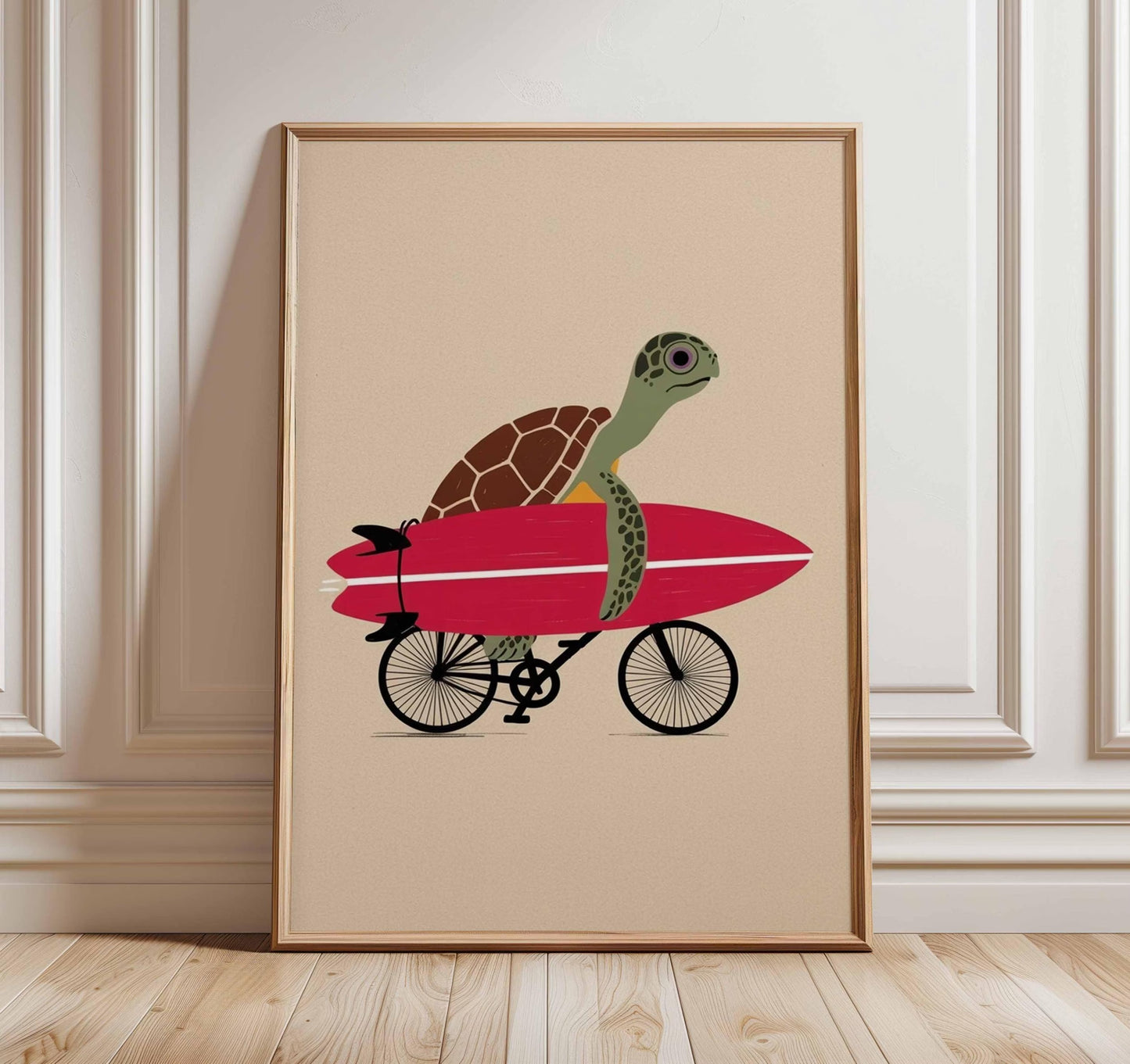 Surfing Turtle  Print – Funny Beach Wall Art Ocean Animal Illustration