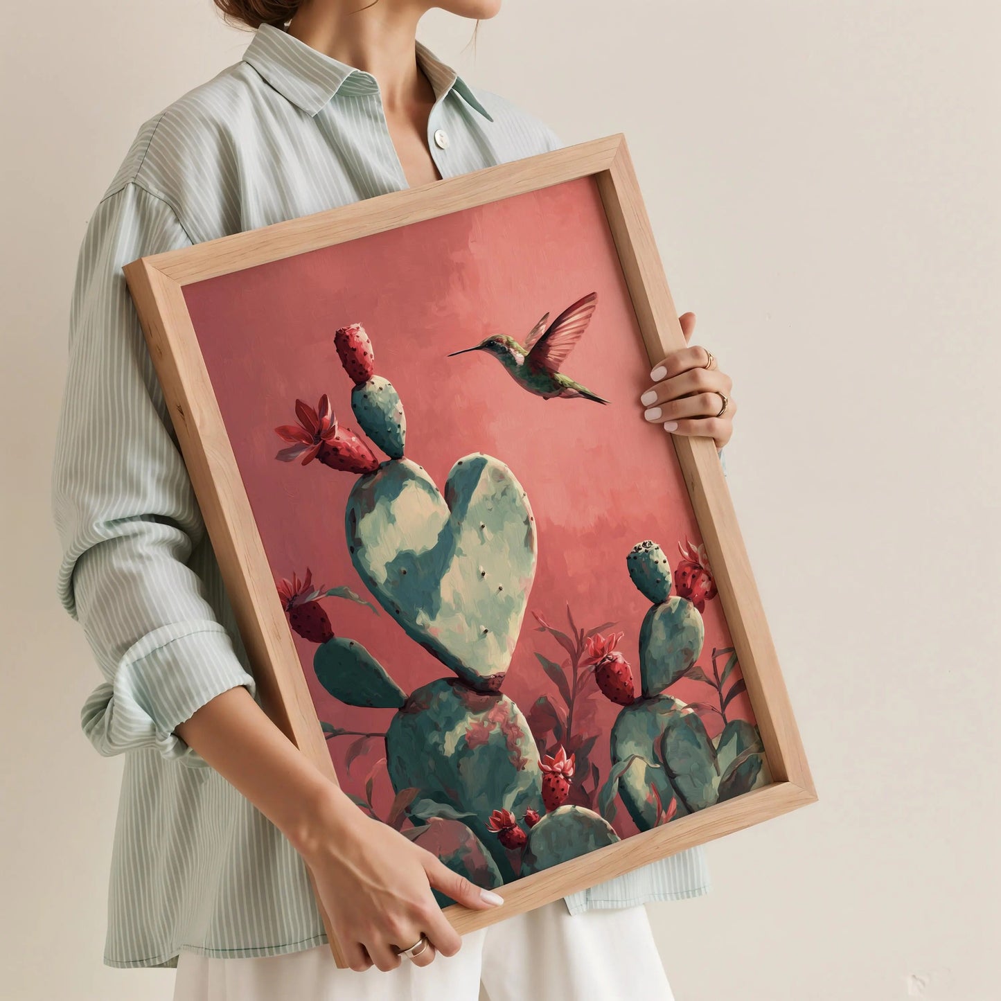 Mexico Heart Nopales Art, Mexico Cactus Wall Art Decor