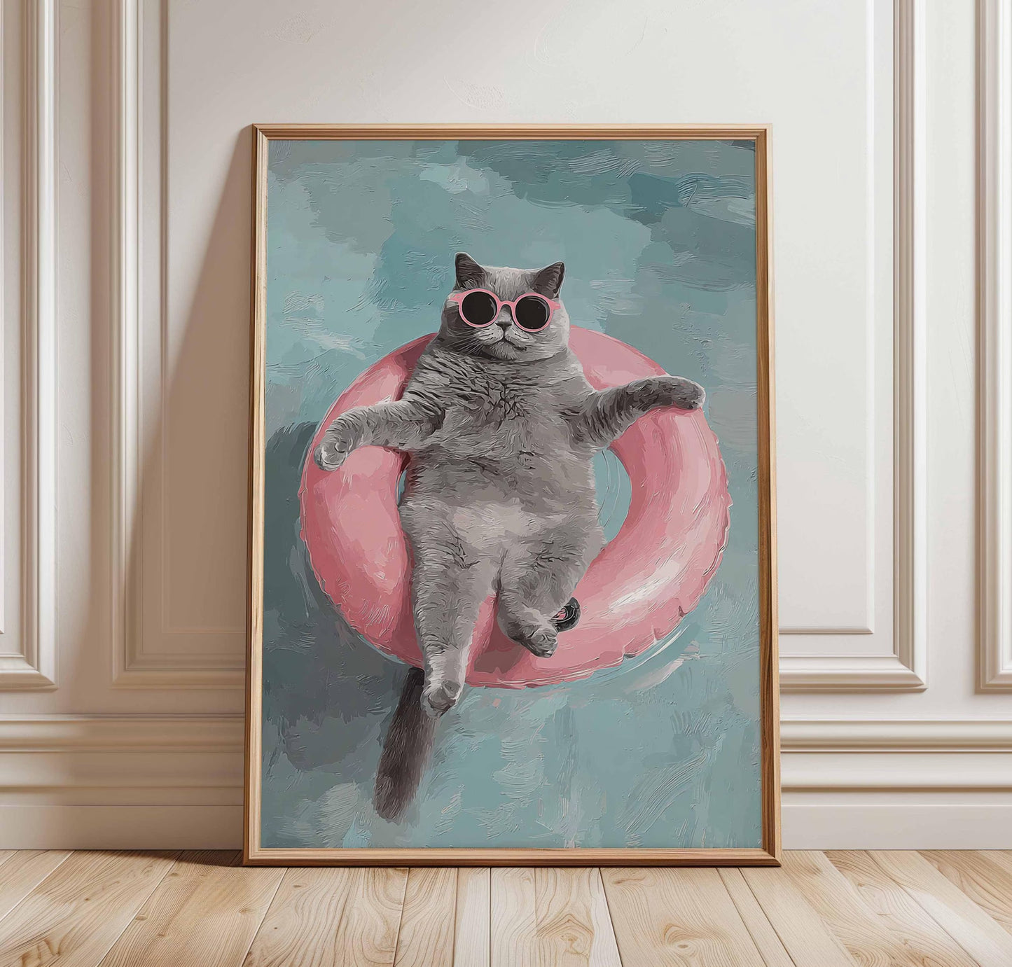 Funny Cat , Floating Cat Art Print, Summer Pool Wall Art