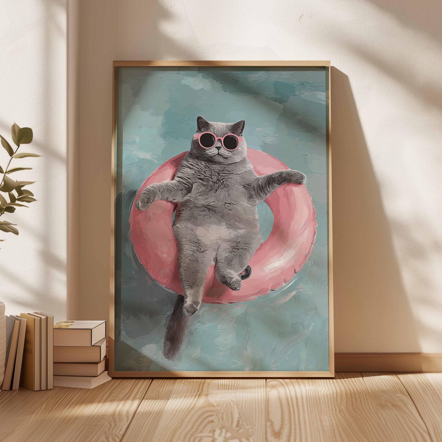 Funny Cat , Floating Cat Art Print, Summer Pool Wall Art